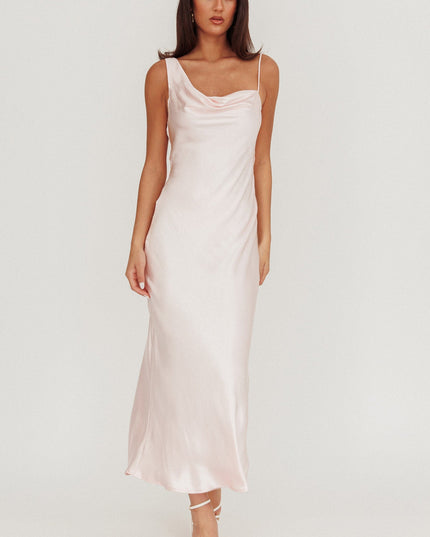 Baby Pink Cowl Back Satin Maxi Dress