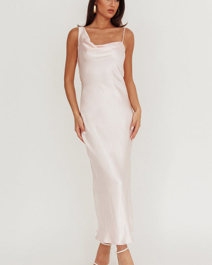 Baby Pink Cowl Back Satin Maxi Dress