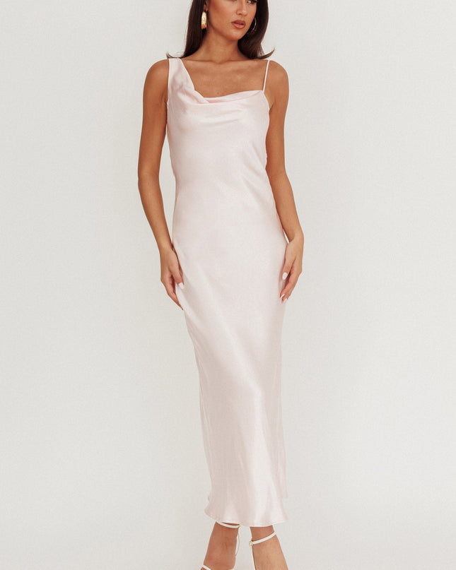 Baby Pink Cowl Back Satin Maxi Dress