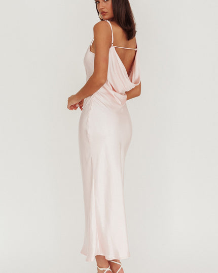 Baby Pink Cowl Back Satin Maxi Dress