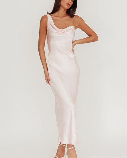 Baby Pink Cowl Back Satin Maxi Dress