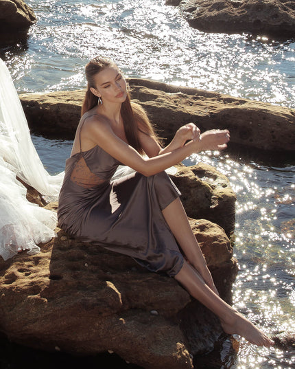 Grey Cut-Out Cowl Neck Dress Warm