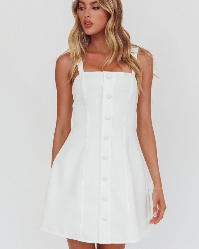 White Faux Button Front Mini Dress