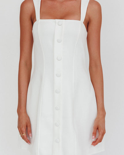 White Faux Button Front Mini Dress