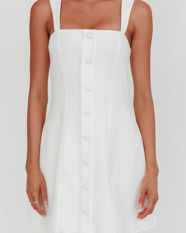 White Faux Button Front Mini Dress