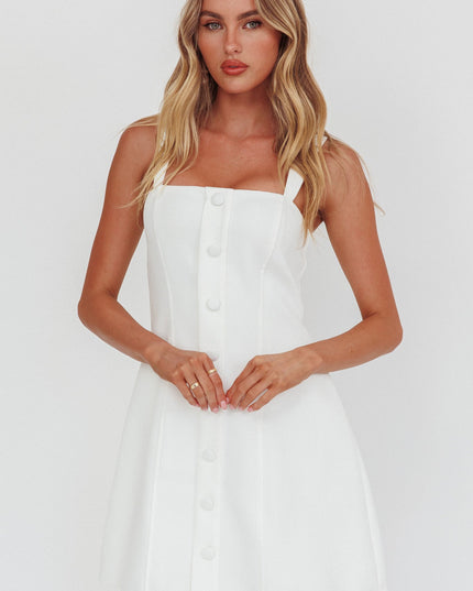 White Faux Button Front Mini Dress
