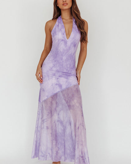 Lilac Halterneck Maxi Dress Marbled