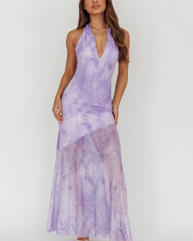 Lilac Halterneck Maxi Dress Marbled