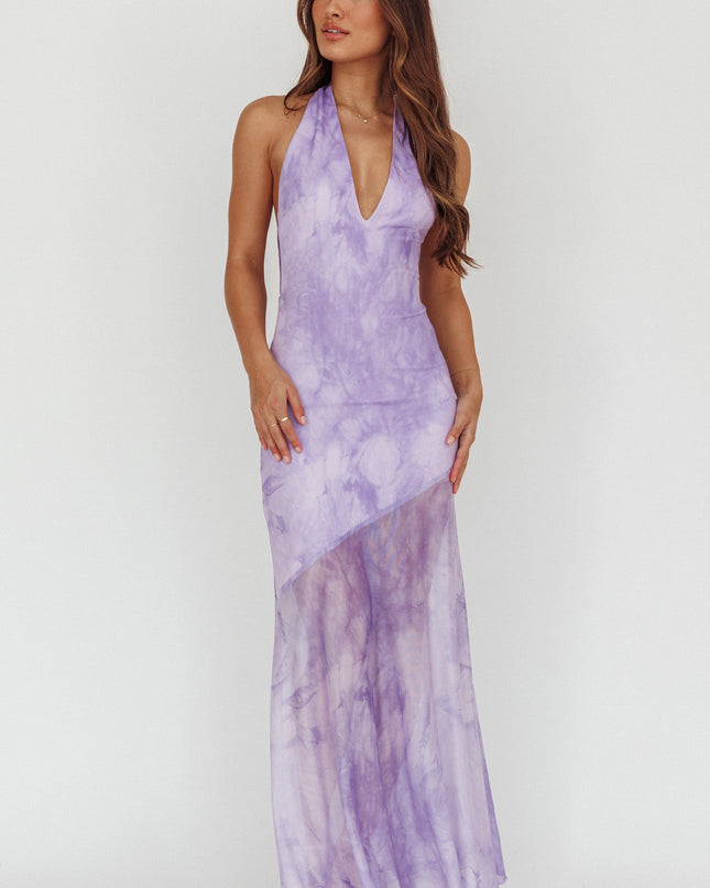 Lilac Halterneck Maxi Dress Marbled