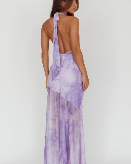 Lilac Halterneck Maxi Dress Marbled