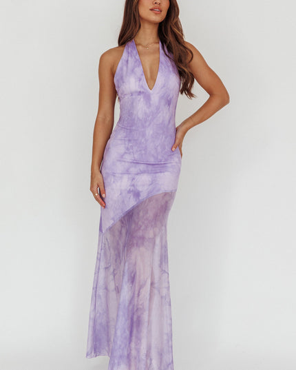 Lilac Halterneck Maxi Dress Marbled