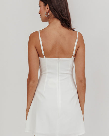 White Front Button Mini Dress