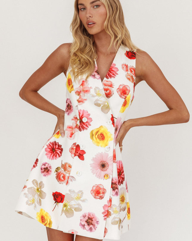Floral Sleeveless Double Breasted Mini Dress