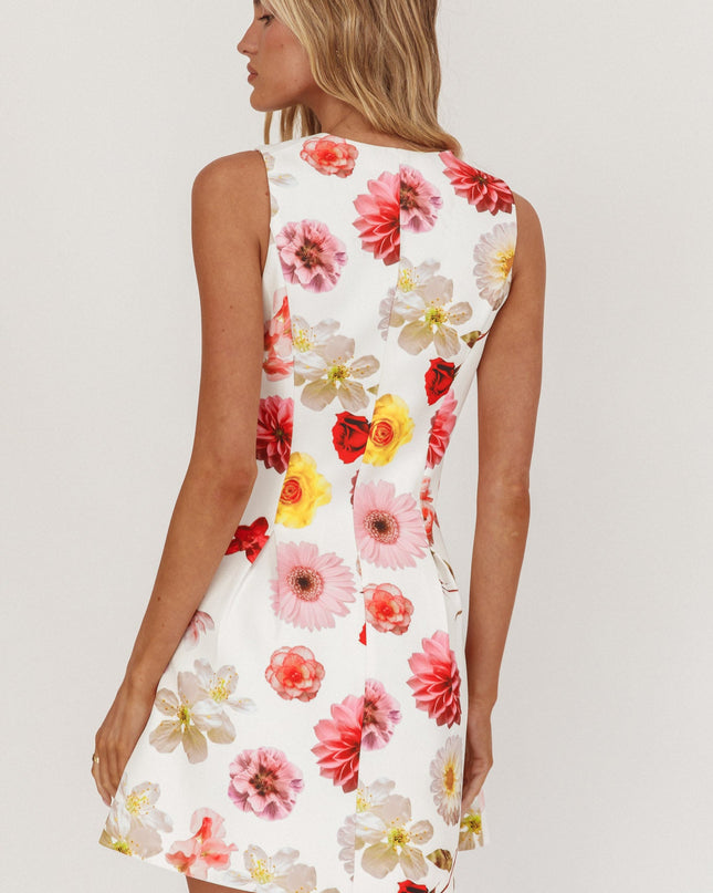 Floral Sleeveless Double Breasted Mini Dress
