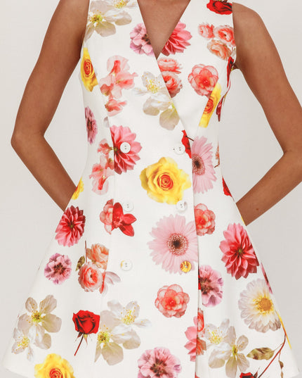 Floral Sleeveless Double Breasted Mini Dress