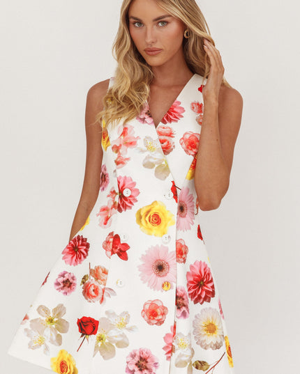 Floral Sleeveless Double Breasted Mini Dress