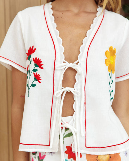White Tie Front Top Floral