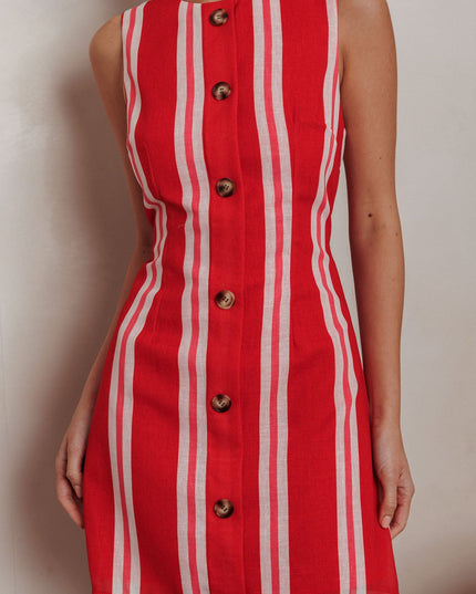 Red Faux Placket Mini Dress Stripe
