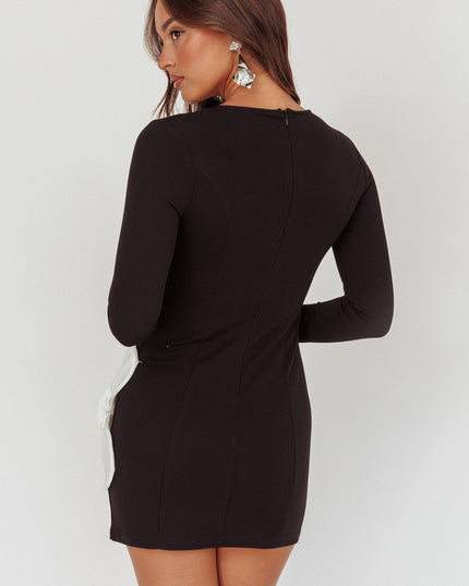 Black Oversized Flower Mini Dress