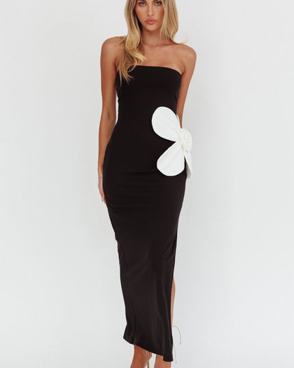Black Oversized Flower Maxi Dress