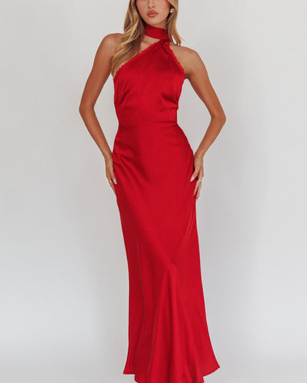Red One-Shoulder Maxi Dress