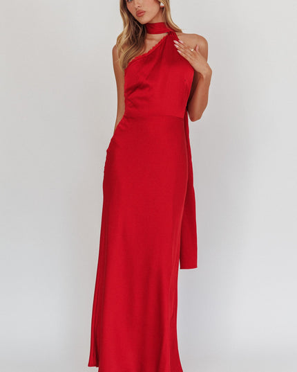 Red One-Shoulder Maxi Dress