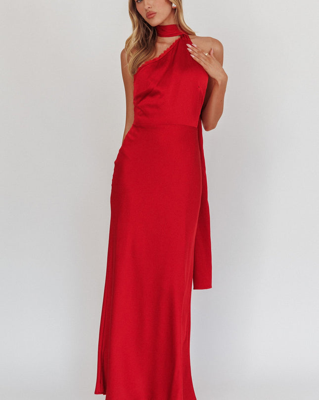 Red One-Shoulder Maxi Dress