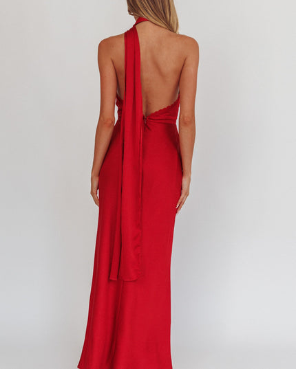 Red One-Shoulder Maxi Dress