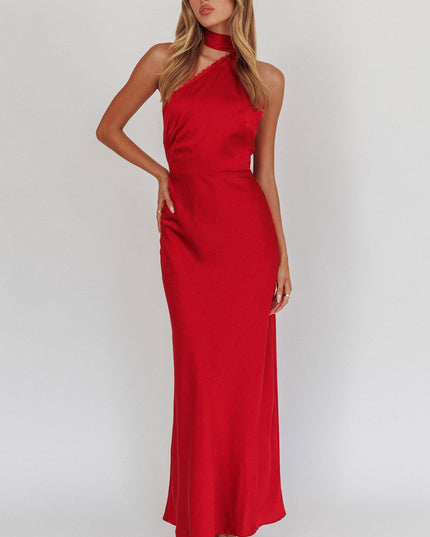 Red One-Shoulder Maxi Dress