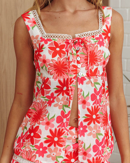 Pink Button Bust Top Floral