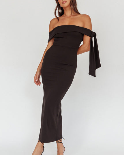 Black Sky Off-Shoulder Tie Maxi Dress