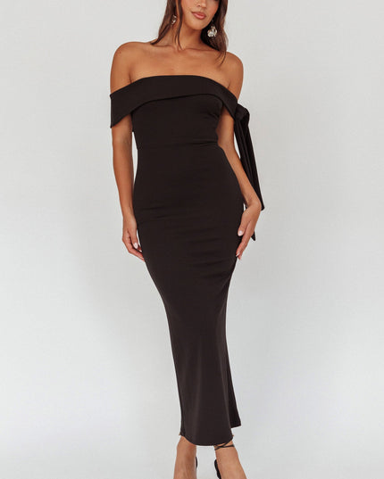 Black Sky Off-Shoulder Tie Maxi Dress