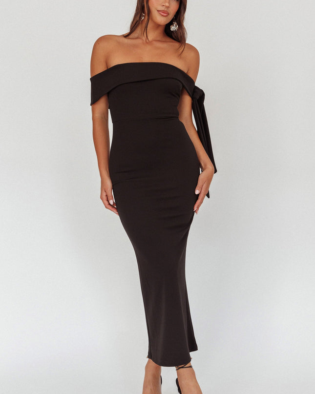 Black Sky Off-Shoulder Tie Maxi Dress