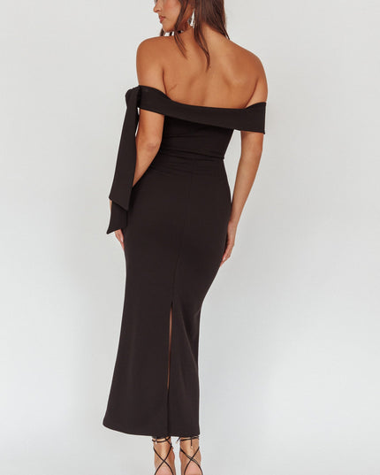 Black Sky Off-Shoulder Tie Maxi Dress