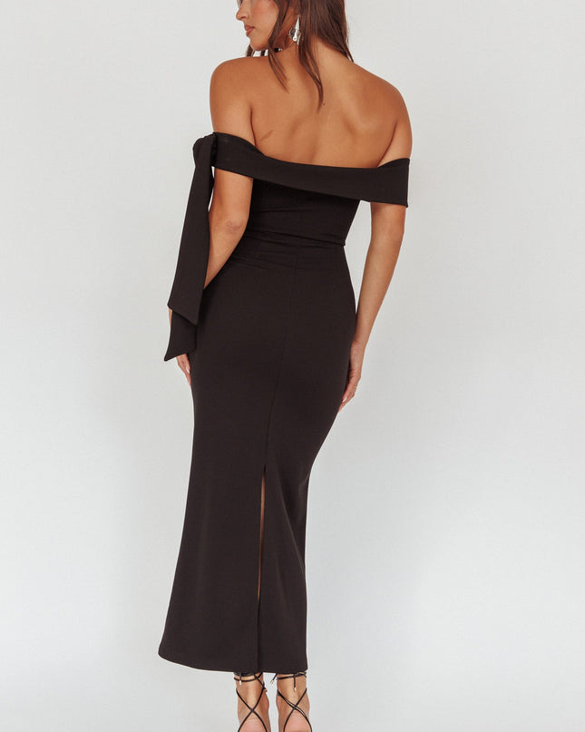 Black Sky Off-Shoulder Tie Maxi Dress