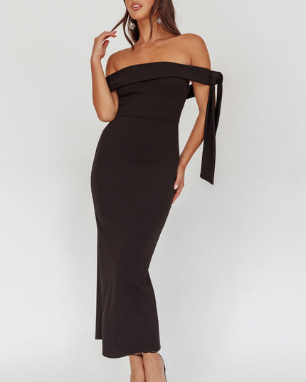 Black Sky Off-Shoulder Tie Maxi Dress