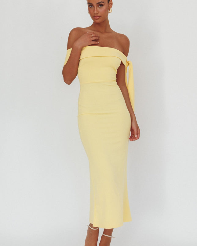 Lemon Sky Off-Shoulder Tie Maxi Dress
