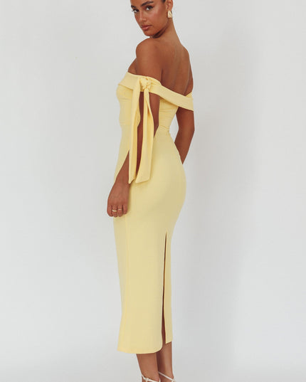 Lemon Sky Off-Shoulder Tie Maxi Dress