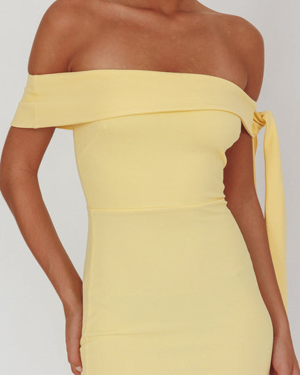 Lemon Sky Off-Shoulder Tie Maxi Dress