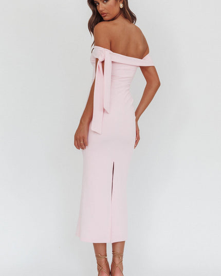 Pink Sky Off-Shoulder Tie Maxi Dress