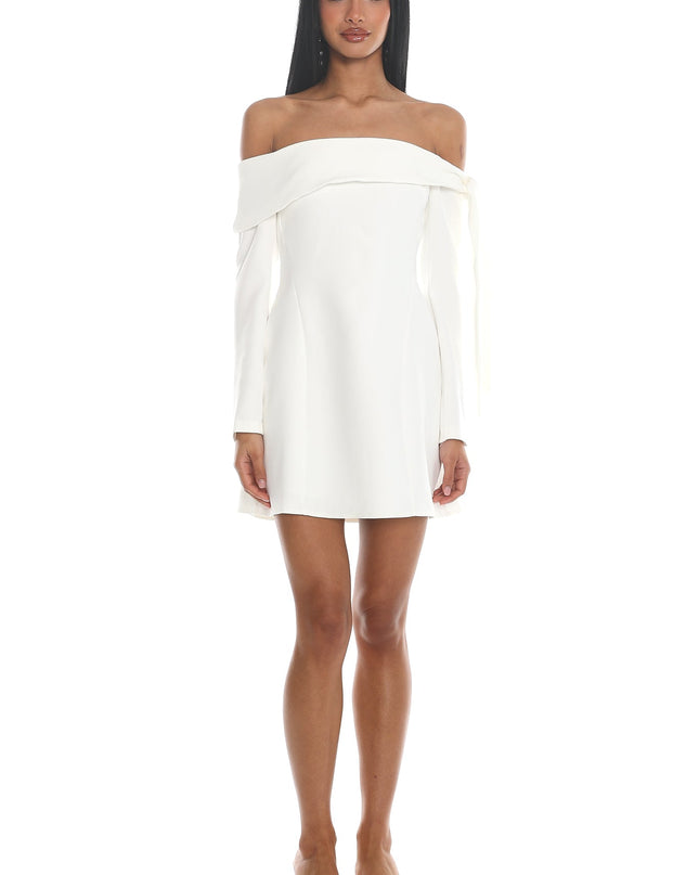 White Sky Off-Shoulder Tie Mini Dress