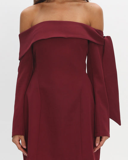 Wine Sky Off-Shoulder Tie Mini Dress