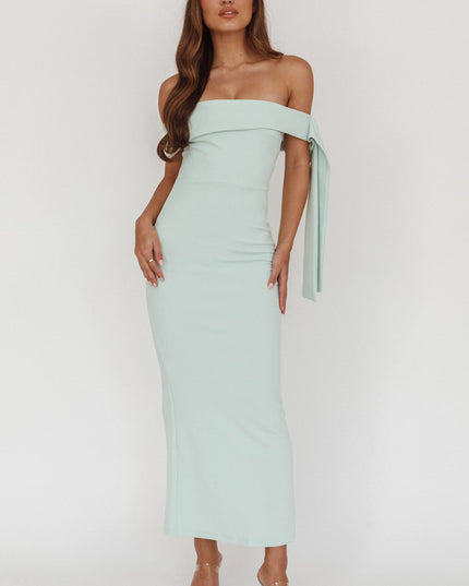 Sage Sky Off-Shoulder Tie Maxi Dress