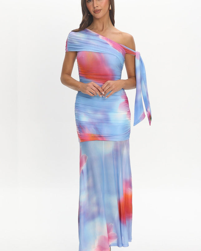 Blue Sky Off-Shoulder Tie Maxi Dress