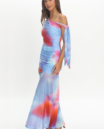 Blue Sky Off-Shoulder Tie Maxi Dress