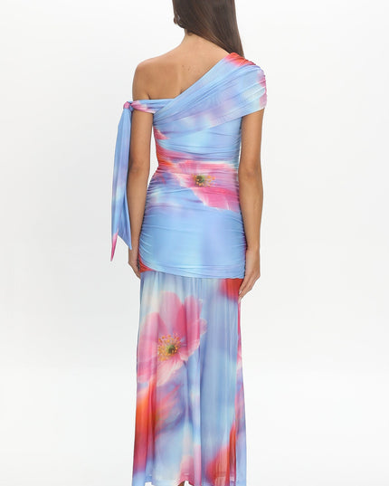 Blue Sky Off-Shoulder Tie Maxi Dress