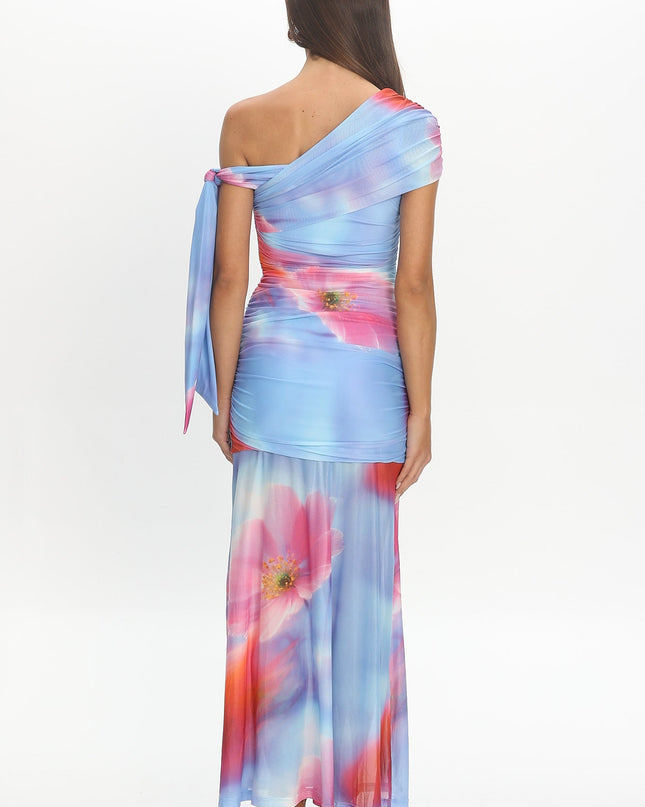Blue Sky Off-Shoulder Tie Maxi Dress