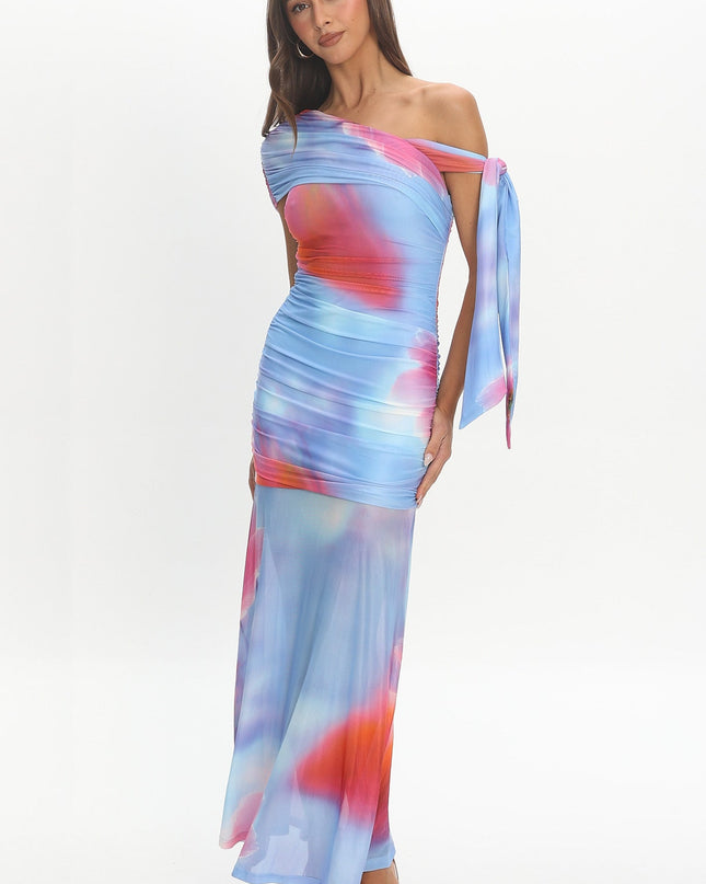 Blue Sky Off-Shoulder Tie Maxi Dress