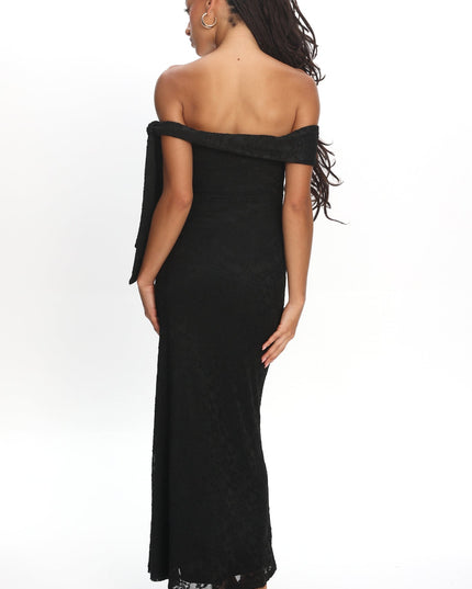 Black Sky Off-Shoulder Tie Maxi Dress Lace
