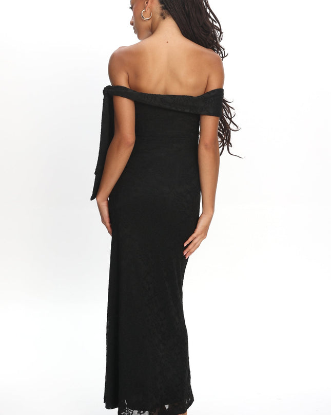 Black Sky Off-Shoulder Tie Maxi Dress Lace